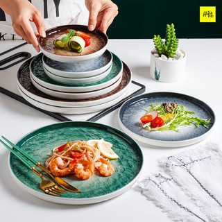 Đĩa sứ tròn men màu đẹp mắt – phong cách Bắc Âu – dùng trang trí đồ ăn, decor