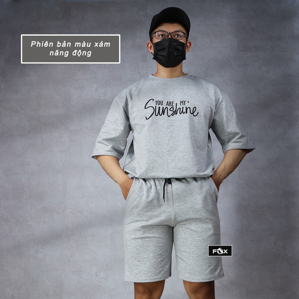 Bộ đồ nam nữ The Fox đồ bộ Unisex tay lỡ Form rộng phong cách Ulzzang Hàn Quốc in Sun Shine