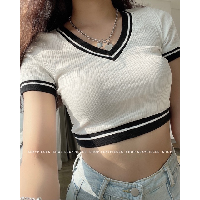 [ẢNH THẬT 100%]Áo croptop thun gân cổ tim viền đen siêu dễ mix đồ- Hàng có sẵn | BigBuy360 - bigbuy360.vn