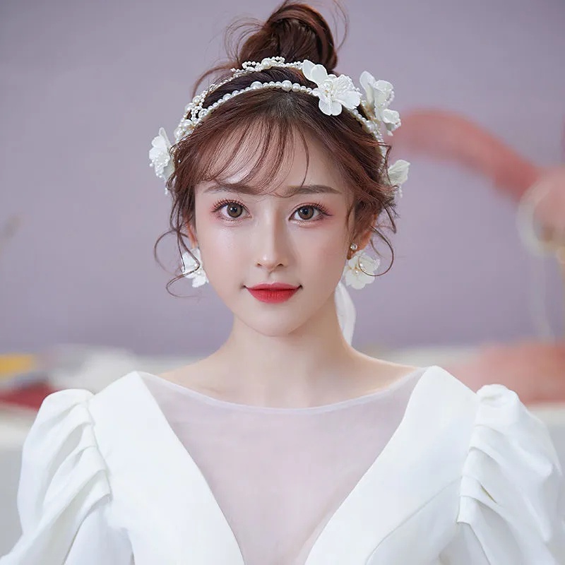 Băng Đô Hoa Trà Đính Ngọc Trai Nhân Tạo Co Giãn Chống Trượt / Thanh Lịch Cho Cô Dâu