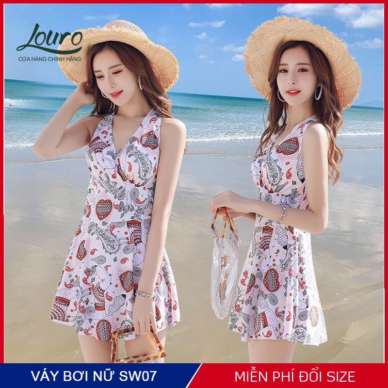Áo bơi nữ 1 mảnh liền kín đáo Louro, kiểu bikini đi biển tay dài nhún ngực, phong cách đồ bơi Hàn Quốc - BK2