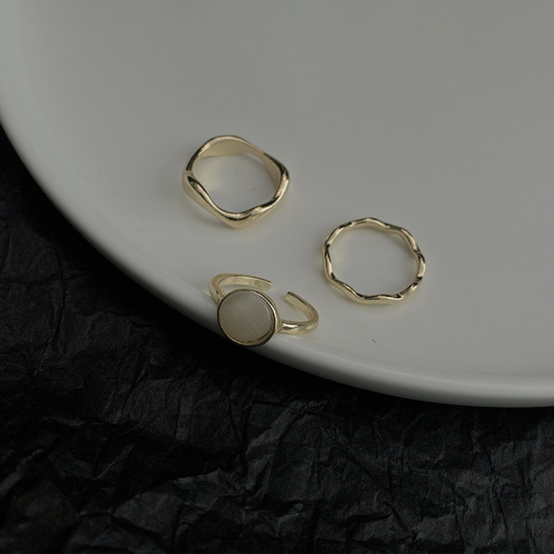 Nhẫn ngọc trai thiết kế gợn sóng có thể điều chỉnh phong cách Hàn Quốc Nhật Bản sang trọng khí chất 22625