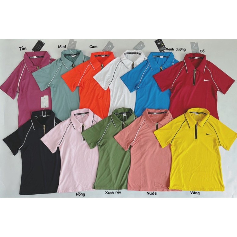 Áo Thể Thao Nữ Tay Ngắn Cổ Trụ Khóa Đồng Nk, Chất Thun Polly Co Giãn 4 Chiều Mịn, Đẹp