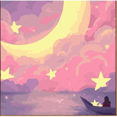 Bộ tranh sơn dầu số hoá 20x20cm Tự Làm Hình Đám Mây Và Tháng tranh tô màu theo số hoá S002 Y325