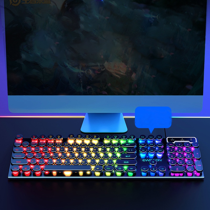 Bộ Bàn Phím Tròn Kèm Chuột Máy Tính Có Dây Chuyên Game Có Đèn LED Phát Sáng Nhiều Màu Thiết Kế Hiện Đại