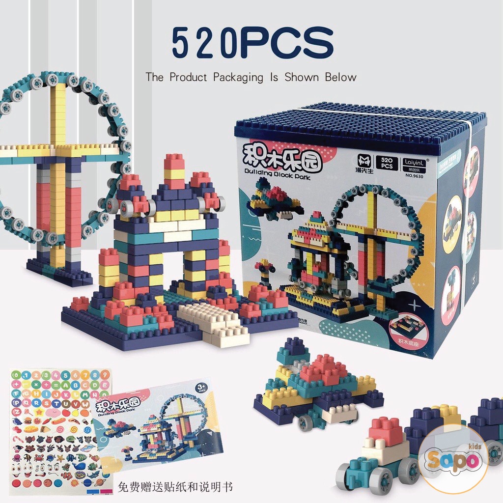 Bộ lego xếp hình 520 chi tiết đồ chơi cho bé lắp ráp , trò chơi phát triển tư duy sáng tạo trí tưởng tượng.