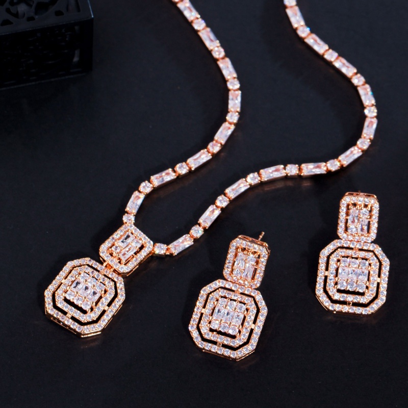 Youyo Set Vòng cổ Và Bông Tai Mặt Vuông Đính Đá Zircon Đơn Giản Cho Nữ Tuổi Teen Ngày Lễ Tình Nhân