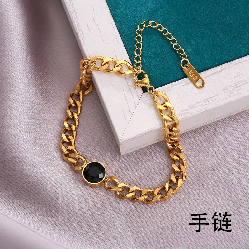 Vòng Tay Dây Xích Tròn Đen Bằng Thép Titanium Dày 18k Phong Cách Âu Mỹ