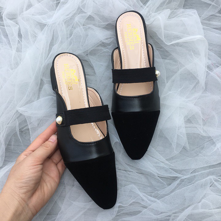 Giày sục pha màu đính khuy ngọc cao cấp | BigBuy360 - bigbuy360.vn