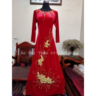 Áo Dài Nhung Dành Tặng Mẹ kèm quần, đính kết pha lê