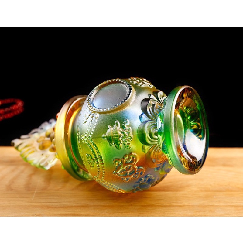 Bảo Bình Mật Tông, loại dày đẹp ,chất liệu thủy tinh cao cấp, cao 17,5 cm, họa tiết bát cát tường