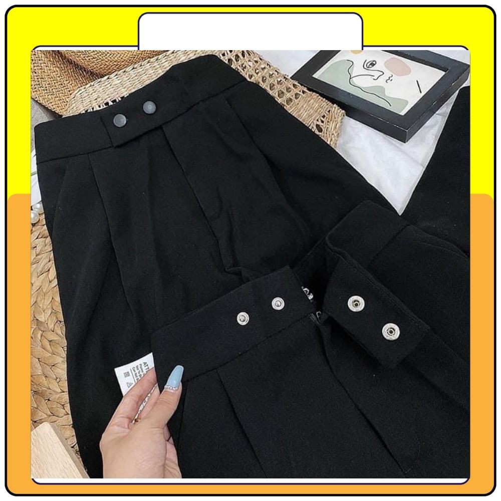 Quần vải nữ cạp cao khuy lệch , quần baggy vải chất tuyết mưa siêu đẹp Queenshop