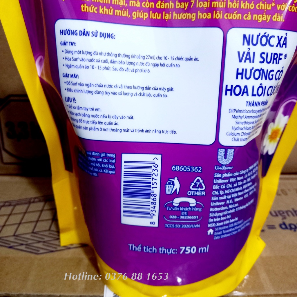 Nước xả vải surf túi 750ml cao cấp hương thơm cỏ hoa lôi cuốn