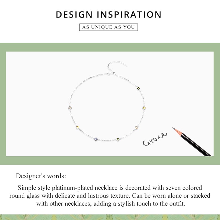 Dây chuyền BAMOER bạc 925 mặt thủy tinh tròn 7 màu sắc có thể điều chỉnh thời trang cho nữ
