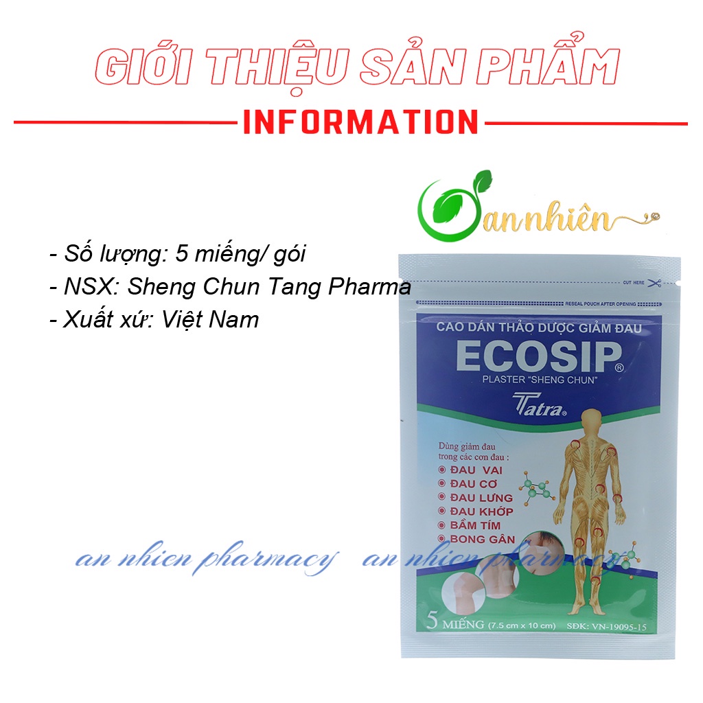 Cao Dán Thảo Dược Ecosip Giảm Đau Cơ, Đau Khớp