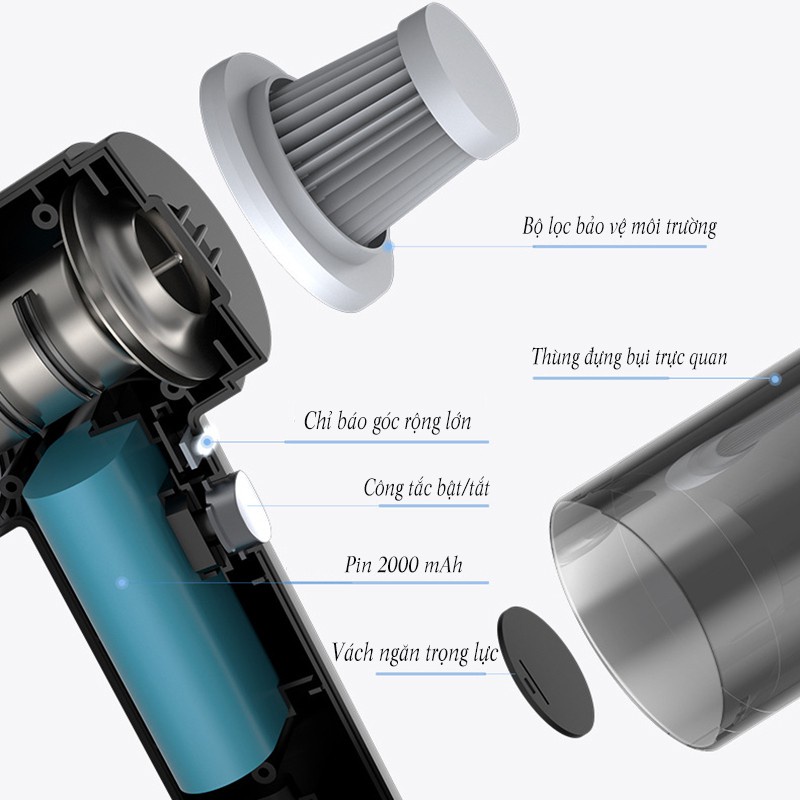 Máy Hút Bụi Mini Cầm Tay Tích Điện GD70, Không Dây Sử Dụng Băng Pin