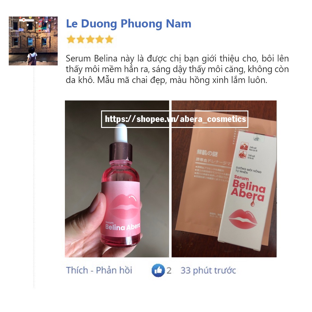 Serum hồng môi khử thâm Belina Abera 20ml - Dưỡng môi hồng căng bóng tự nhiên, giảm thâm môi, khô môi nứt nẻ nhanh chóng