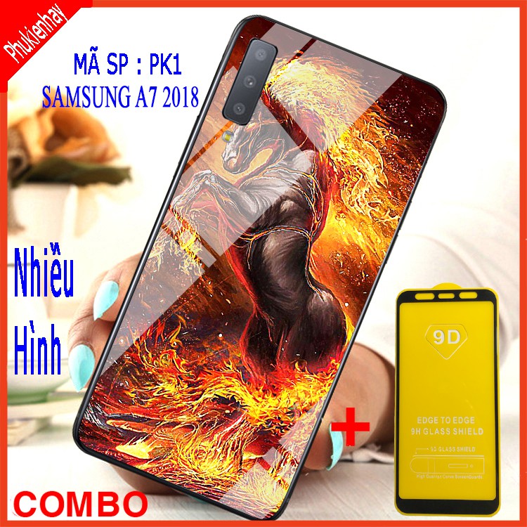 COMBO ỐP LƯNG SAMSUNG A7 2018 (ốp kính 3D + tặng kèm kính cường lực full màn)