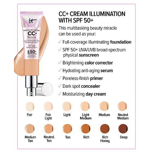 IT Cosmetics - Kem CC Dưỡng Ẩm, Chống Nắng, Chống Lão Hoá, Đều Màu da Your Skin CC+ Illumination Cream With SPF 50+