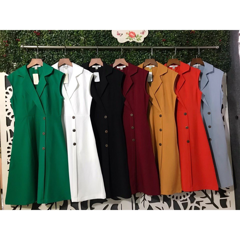 Váy cổ vest cúc gỗ chân xòe nhẹ size M L XL XXL giá 230K