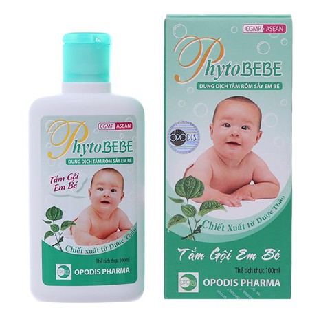 Dung dịch tắm ngăn ngừa rôm sẩy cho bé Phytobebe - Tắm gội an toàn cho bé - Chính hãng