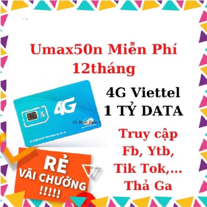 Sim 4G Viettel Vina D500 Umax50n umax70 TRỌN GÓI 1 NĂM KHÔNG NẠP TIỀN