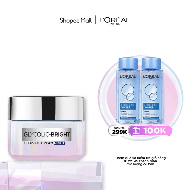 Kem đêm dưỡng sáng mờ thâm nám L'Oreal Paris Glycolic (AHA) Bright 50ml