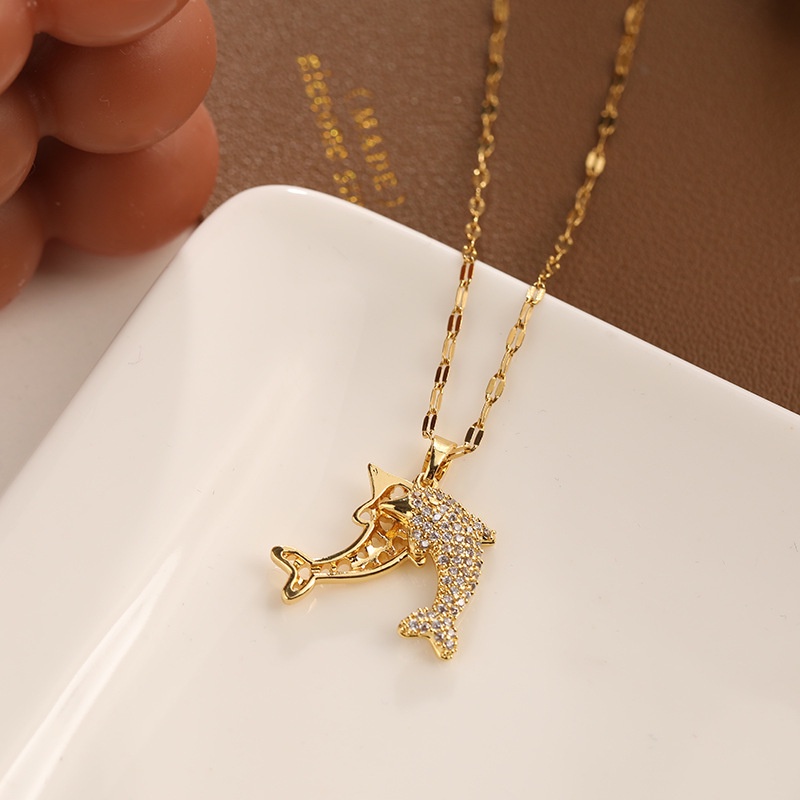 Vòng cổ Thép Titan Dát Kim Cương Toàn Diện Khóa Cửa Hình Rồng Thời Trang Hàn Quốc Cho Nữ