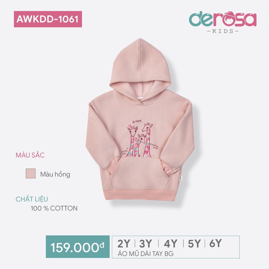 Áo Hoodie DEROSA KIDS áo mũ dài tay liệu cotton cho bé từ 2 đến 6 tuổi AWKDD-1061