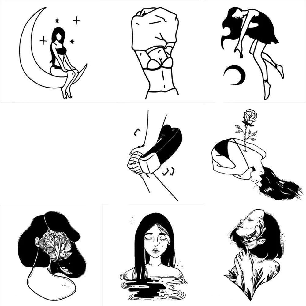 Hình Xăm Dán Tạm Thời MIH Hiệu Ứng Cô Gái Gợi Cảm Màu Đen Dễ Sử