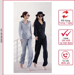 [Mã IFYDTG giảm thêm 20%] Áo Sơ Mi Nữ cổ V 2 màu đen, ghi [Thương hiệu IFY Design] - Hàng Thiết Kế Cao Cấp - FS151A