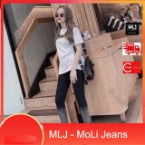 Quần jeans nữ size đại màu xám loang, 9t tua lai, lưng cao, co dãn mạnh 4265 MLJ