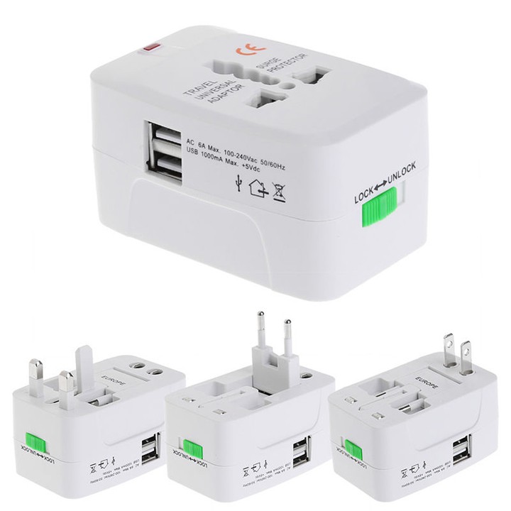 Ổ cắm điện quốc tế du lịch đa năng 2 cổng USB Travel AC Adapter