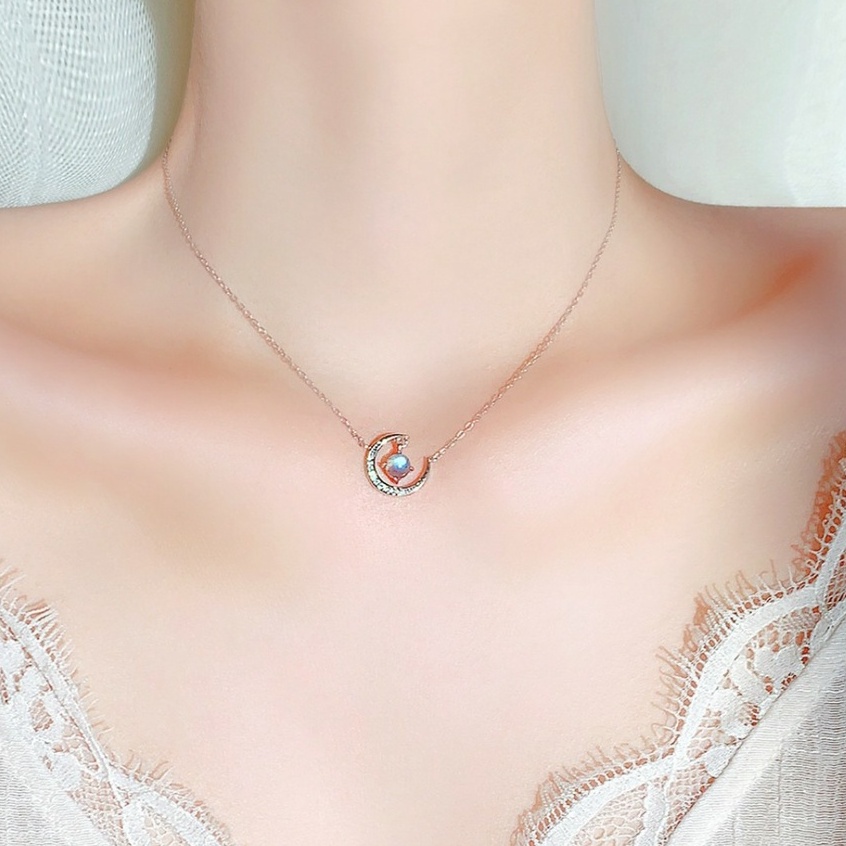 Dây chuyền bạc ý 925 mặt trăng  vòng cổ nữ đá xanh