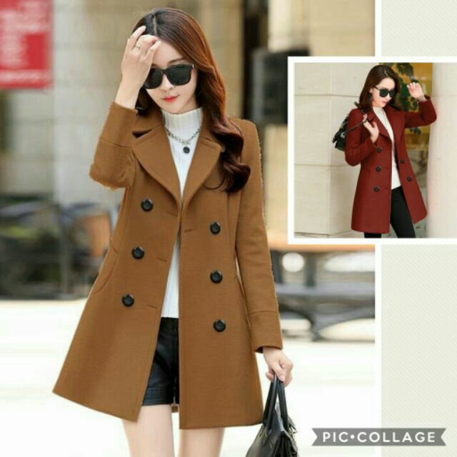 Hàng nhập - Áo khoác dạ nữ 6 nút cổ vest, áo dạ manto thu đông có S