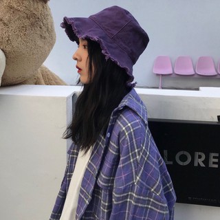 Phong Cách Hồng Kông Nho Tím Lông Viền Nón Mùa Hè Chống Nắng Nam Nữ Có Thể Gập Lại Màu Trơn Lưu Vực Mũ ins Va Chạm Phong Cách Hợp Thời Trang Mũ