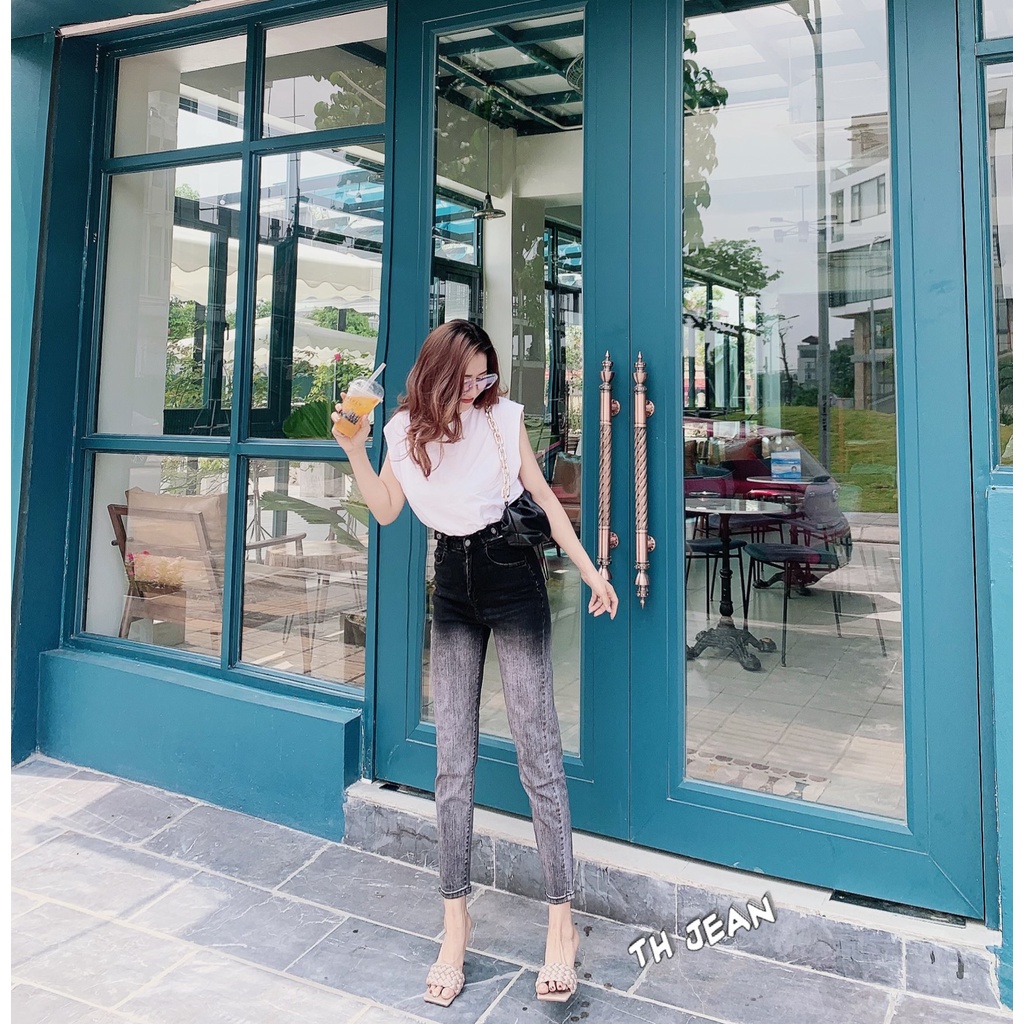 [Jeans nữ thiết kế] Quần bò baggy, quần jeans lưng cao túi chéo màu khói loang. Mã D1160