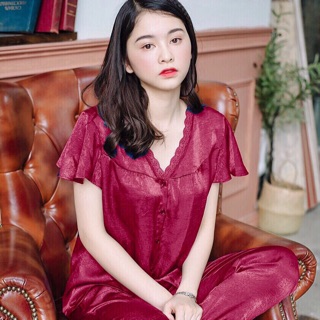 Bộ ngủ lụa satin tay cánh tiên