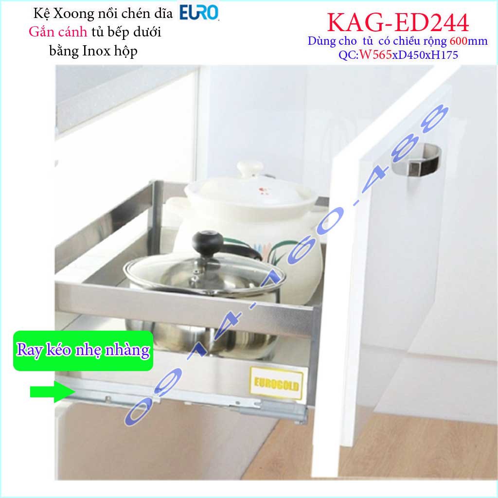 Kệ xoong nồi Euro KAG-ED244-60cm inox hộp, Kệ đựng chén bát-nồi xoong inox hộp âm tủ 60cm