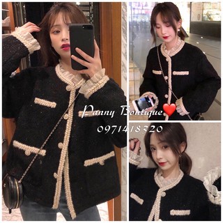 [Order có ảnh thật](Loại dày đẹp trần trám)Áo khoác tweed đen kim tuyến cổ bèo, tyle ulzzang Hàn Quốc 🌻 Panny Boutique 🌻