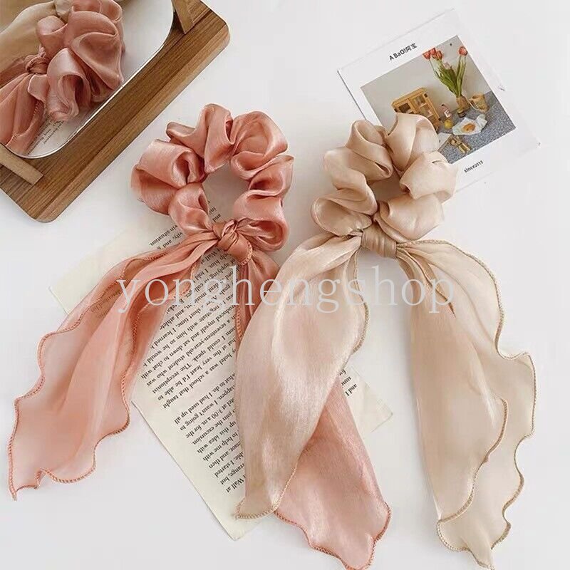 Dây Cột Tóc Chiffon Co Giãn Phối Ruy Băng Dài Thời Trang Cho Nữ