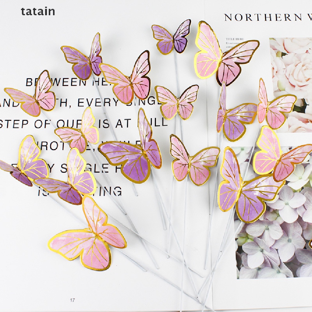 [TAT] 10Pcs/Set Butterfly Cake Toppers Wedding Party Baking Supplies Birthday Cakes CVX
