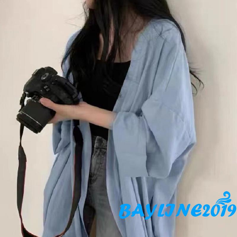 Áo Khoác Cardigan Tay Dài Dáng Rộng Màu Trơn Xẻ Tà Thời Trang Mùa Hè Cho Nữ