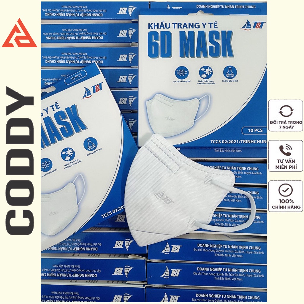 Set 10 chiếc khẩu trang y tế 6D MASK vải không dệt SMS Plus 3+, Khẩu trang y tế 4 lớp kháng khuẩn chống bụi mịn