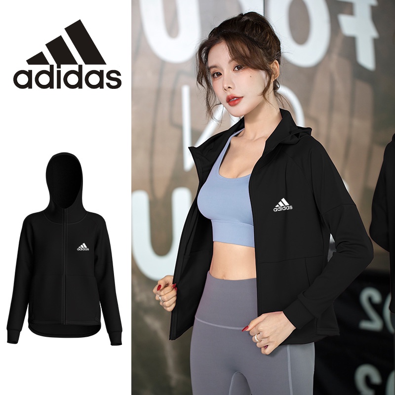 Adidas Áo Khoác Hoodie Thể Thao Tay Dài Co Giãn Khô Thoáng Nhanh Phối Khóa Kéo Thời Trang Cho Nữ