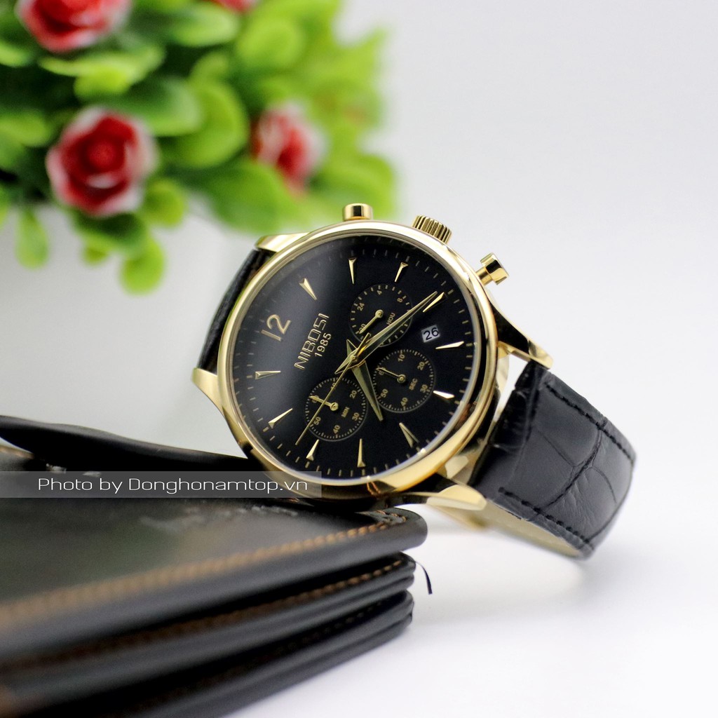 Đồng hồ nam NIBOSI chính hãng Fullbox, dây da Classic , 6 kim có lịch ngày - NIBI25