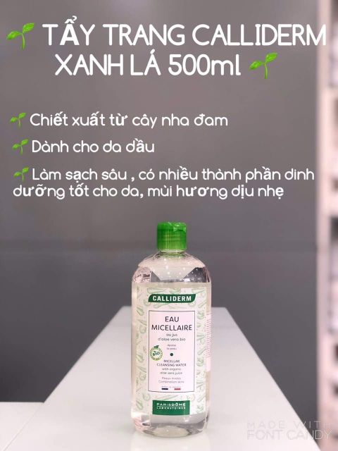 Nước Tẩy Trang Hữu Cơ Calliderm Eau Micellaire Pháp 500ml - Chính Hãng