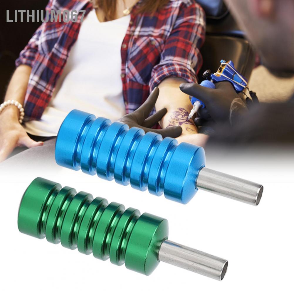 Lithium067 2pcs Aluminum Alloy Tattoo Machine Grip Prevent Slip Handle Grips Green Blue 2.1cm Diameter Tay cầm máy xăm hình
