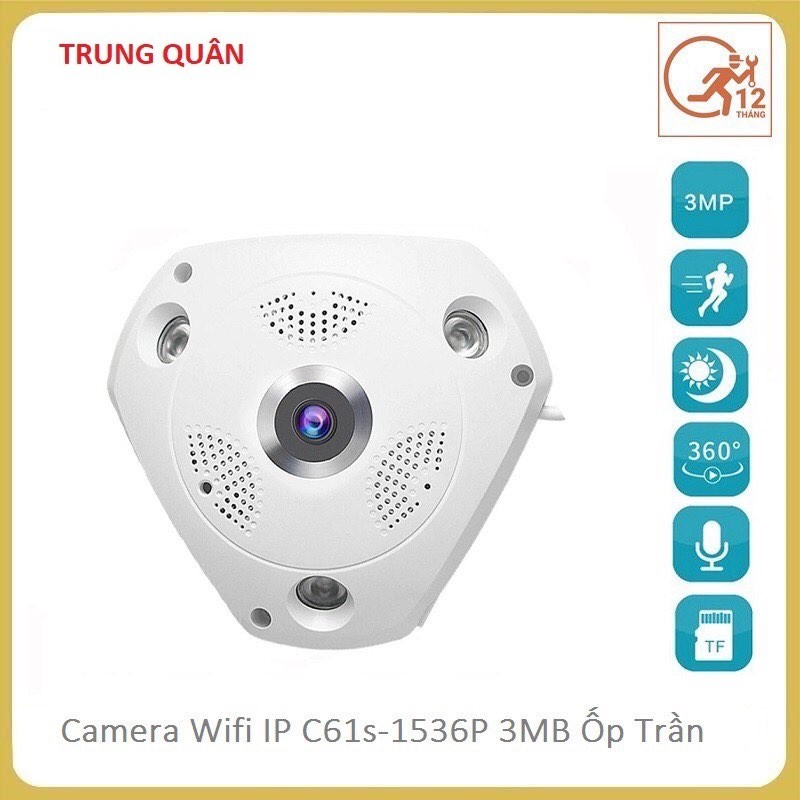 Camera wifi IP C61s FHD 1536P Vstarcam ốp trần, góc rộng 180 độ, toàn cảnh 360