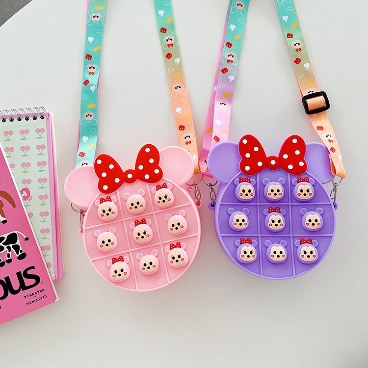 Pop It Đồ Chơi Fidget Spinner Mickey Minnie Túi Bong Bóng Nhấn Bằng Silicon Có Dây Đeo Cho Trẻ Em